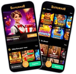 Slotorado Casino interface mobile avec bonus de bienvenue, machines à sous et jeux en direct sur smartphone