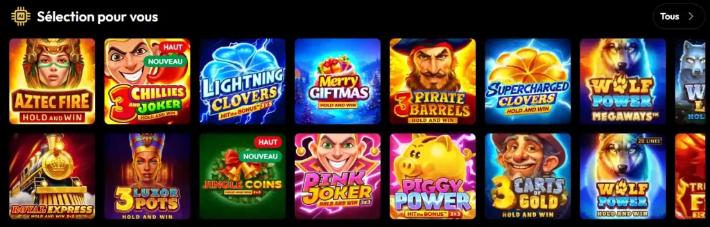 Slotorado Casino sélection de machines à sous avec Aztec Fire, Lightning Clovers, Pirate Barrels et Wolf Power